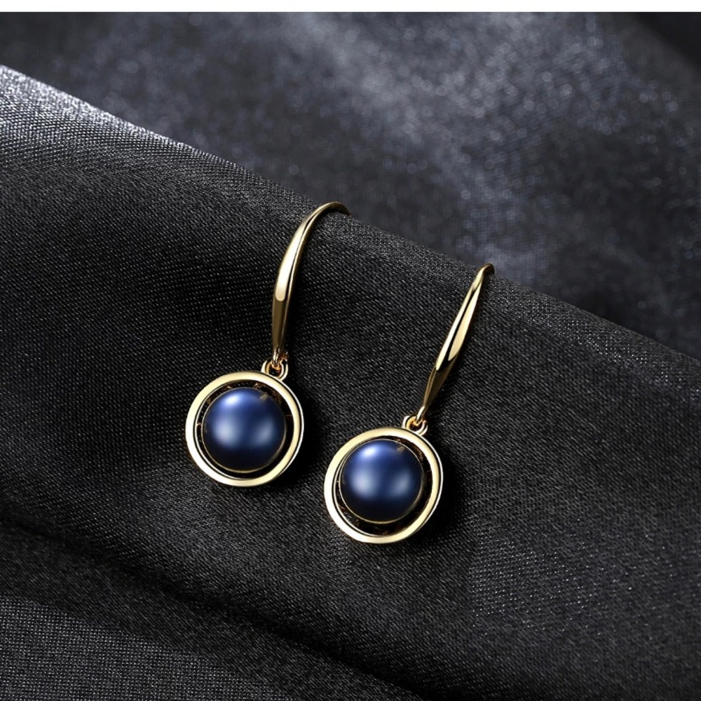 Genuine Natural Black Pearl Earrings NEW